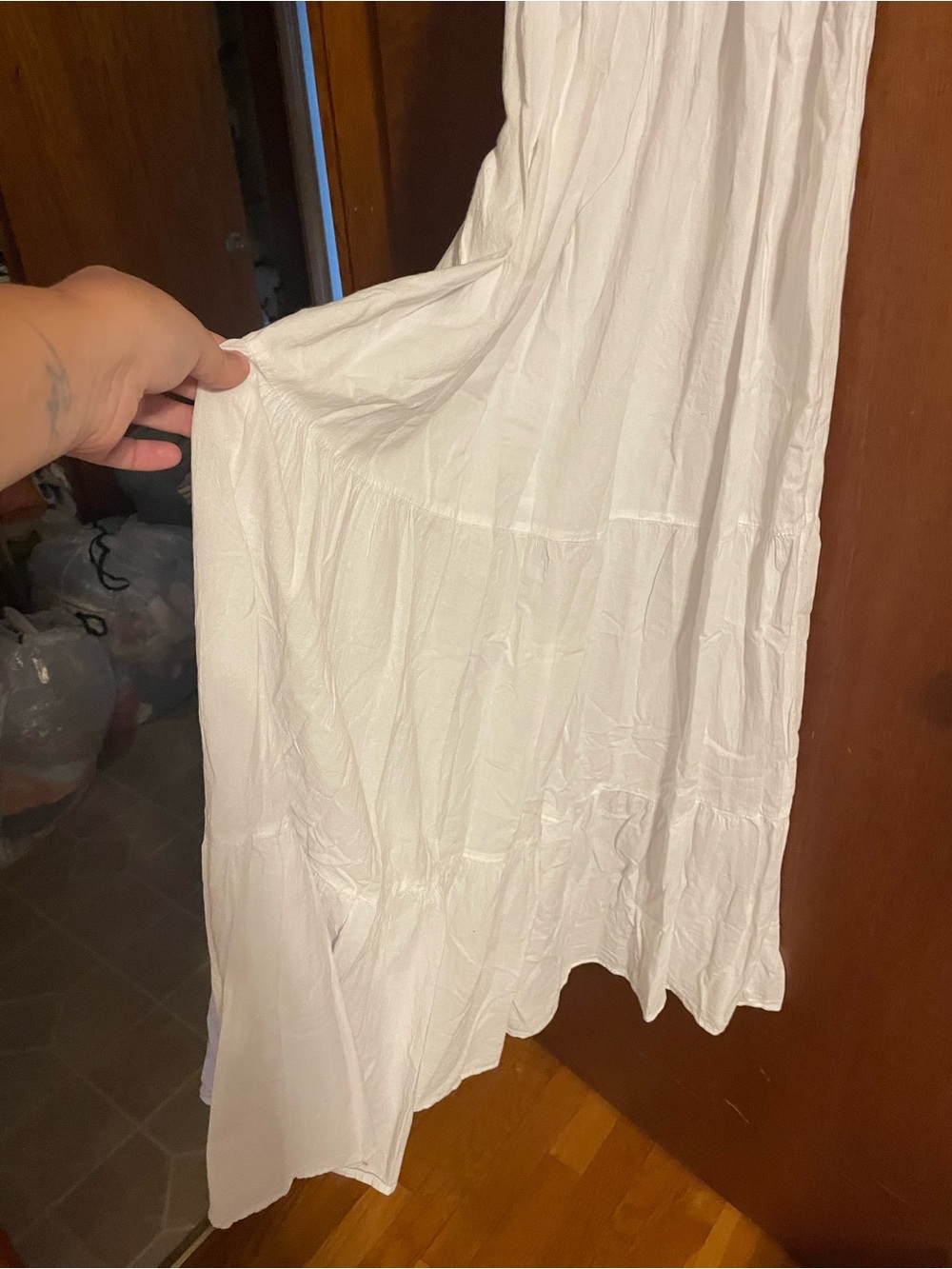 Women's White Spaghetti-Strap Maxi Dress with Smocked Waist and Keyhole - Picture 4 of 4